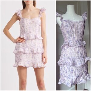 New ~ Lulu's Pastel Purple Floral Ruffle Mini Dress ($108 retail) nwt